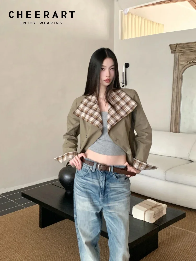 CHEERART Designer Autumn 2025 Jackets For Woman Outerwears New In Coats & Jackets Plaid Windbreaker Jacket Fall Clothes