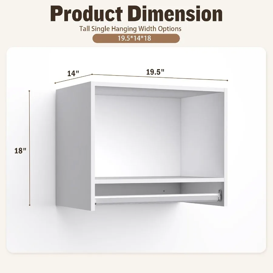 Single Hanging Closet Module, White MDF Closet Organizer System with Aluminum Hanging Rod, Wall-Mounted Wardrobe Storage for Sh