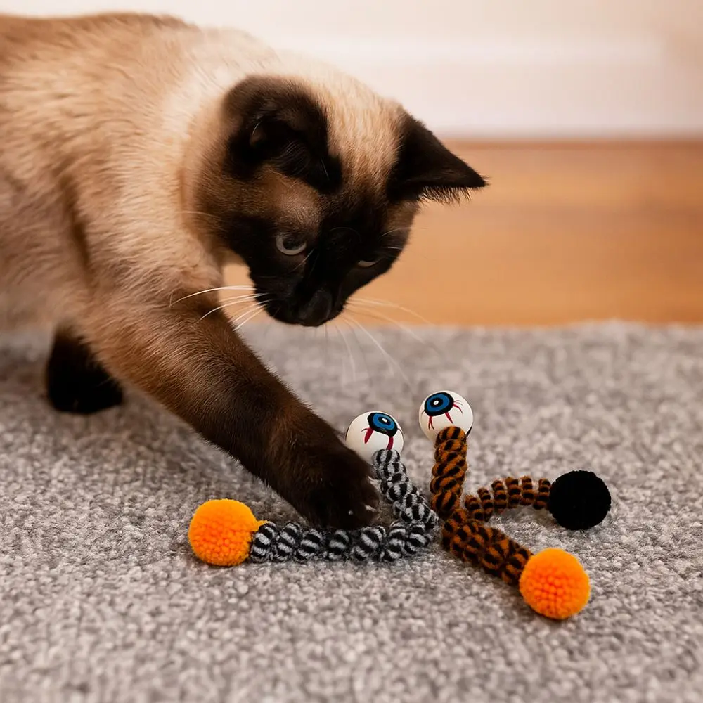 

Creative Bite Resistant Halloween Cat Toys Yarn with Plush Ball Cat Teasing Toys Spiral Eyeball Spring Toy Interactive