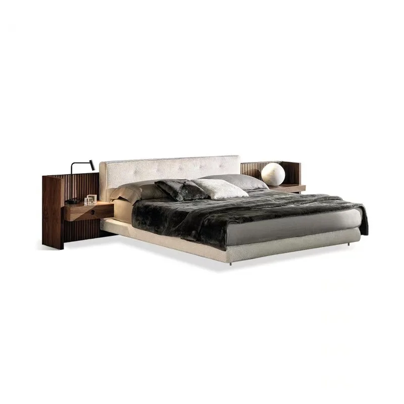 Cama Brasilia italiana minimalista em tecido de algodão e linho, cama de casal, cama larga, ideal para quarto principal, grandes casas e apartamentos.