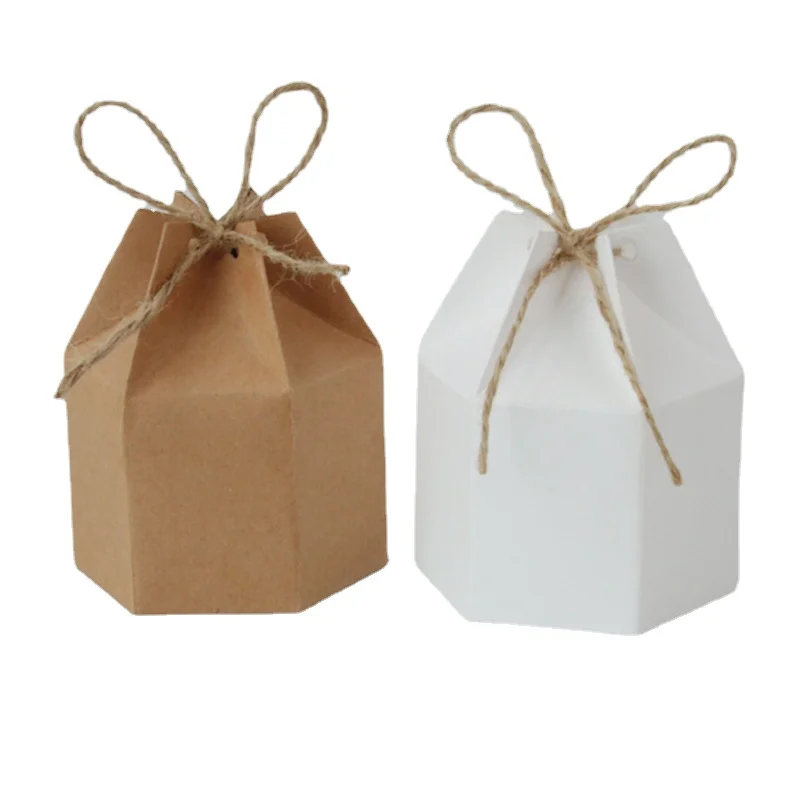 

New Kraft Paper Package Cardboard Box Lantern Hexagon Candy Box Favor And Gift Wedding Christmas Valentine's Party Supplies