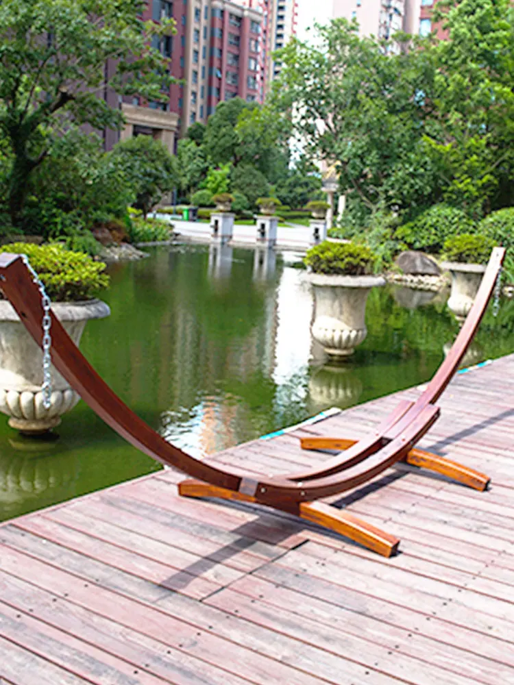 Crescent-Shaped Arc Solid Wood Hammock Stand Courtyard Outdoor Casual Camping