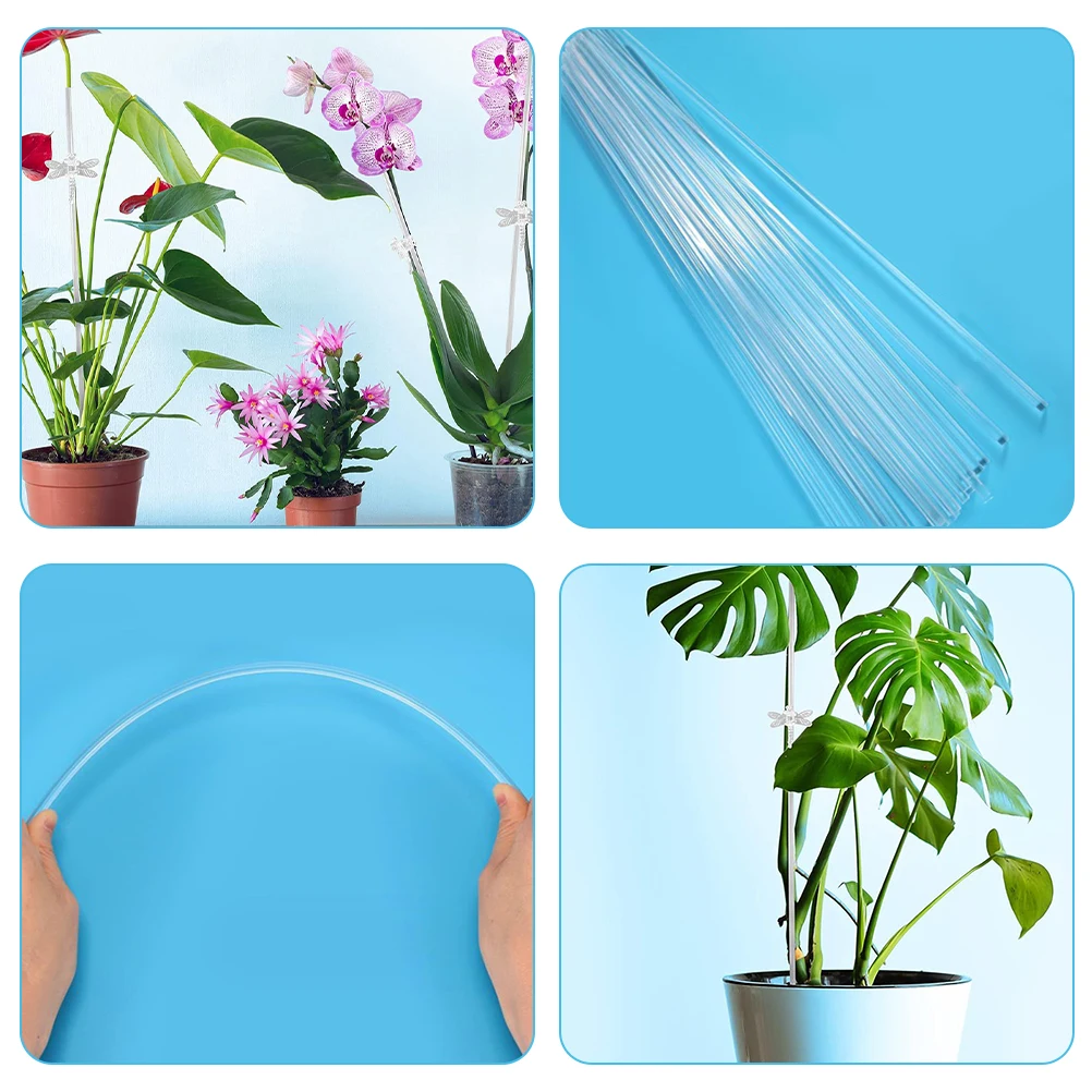 

20 Sets Transparent Plant Sticks Orchid Clips for Flower Spikes Garden Support Vine Stem Stake Acrylic Pole Weather Resistant