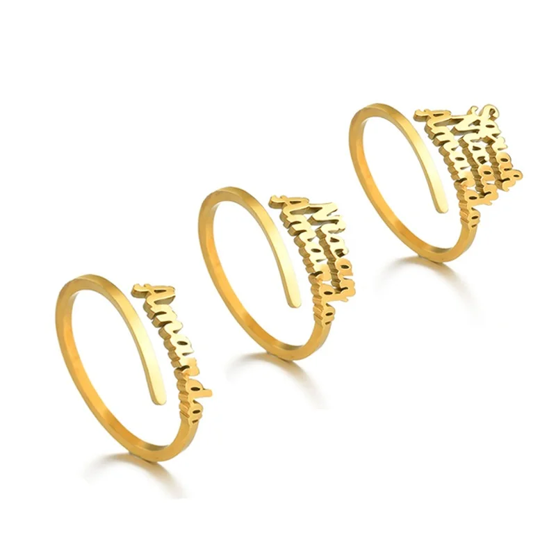 Lateefah Stainless Steel Multiple Name Rings Personalized Fashion Alphabet Openable Adjustable Ring