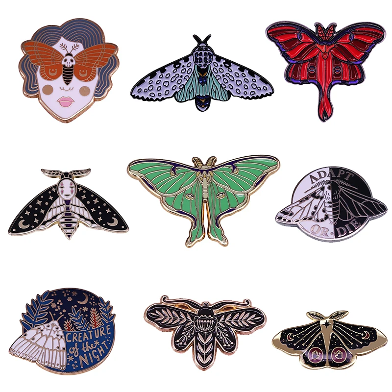 Beautiful Moths Enamel Pin Collection Christmas Crimson Moth Butterfly Brooch Badge