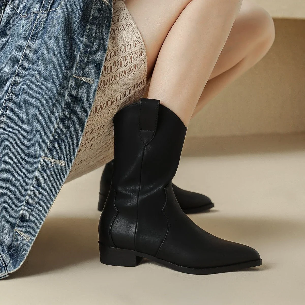 

2024, новые высококачественные полусапоги, женские кожаные туфли до середины икры, женские Y2k в готическом стиле, акция, удобные и элегантные, демисезонные