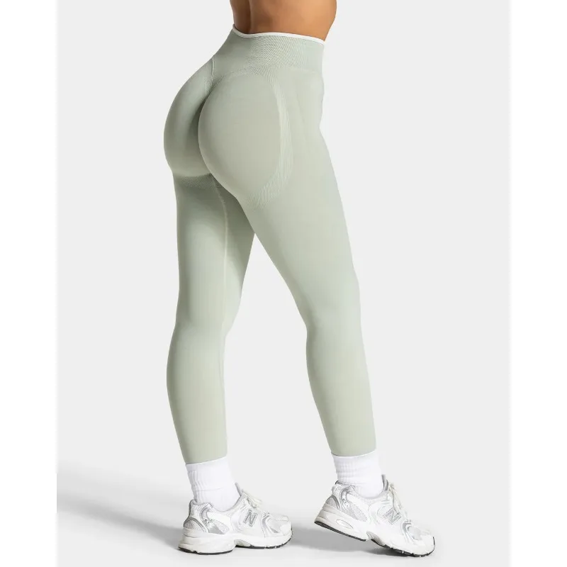 New Women's Color Blocking Yoga Leggings Seamless Knited Tights High Waist Hip Liftting Gym Workout White Edge Sports Leggings image 4