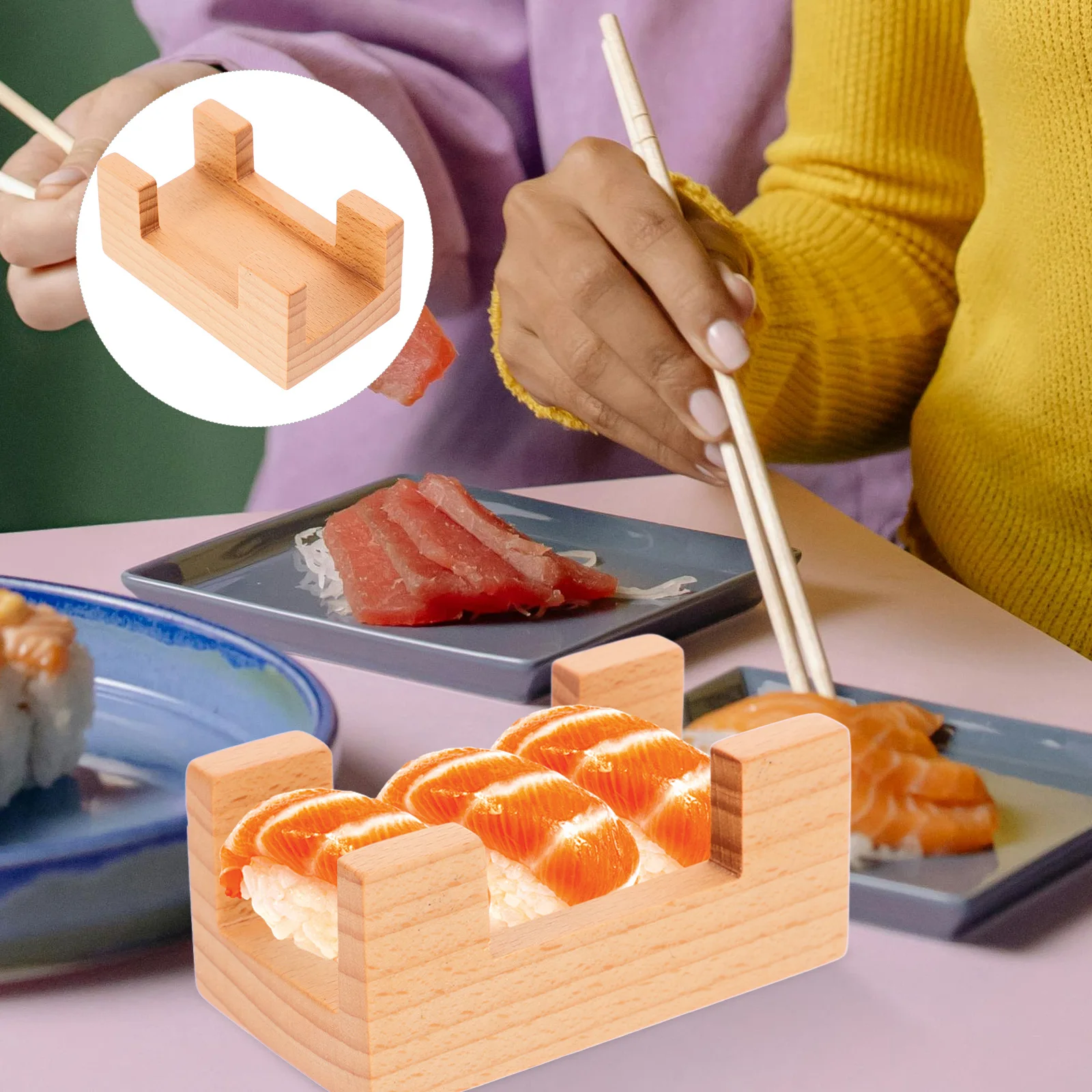 

Sushi Stand Tray Japanese Style Plate Reusable Light Brown Sushi Roll Holder Rack Wooden Trays Restaurant Supplies Wear