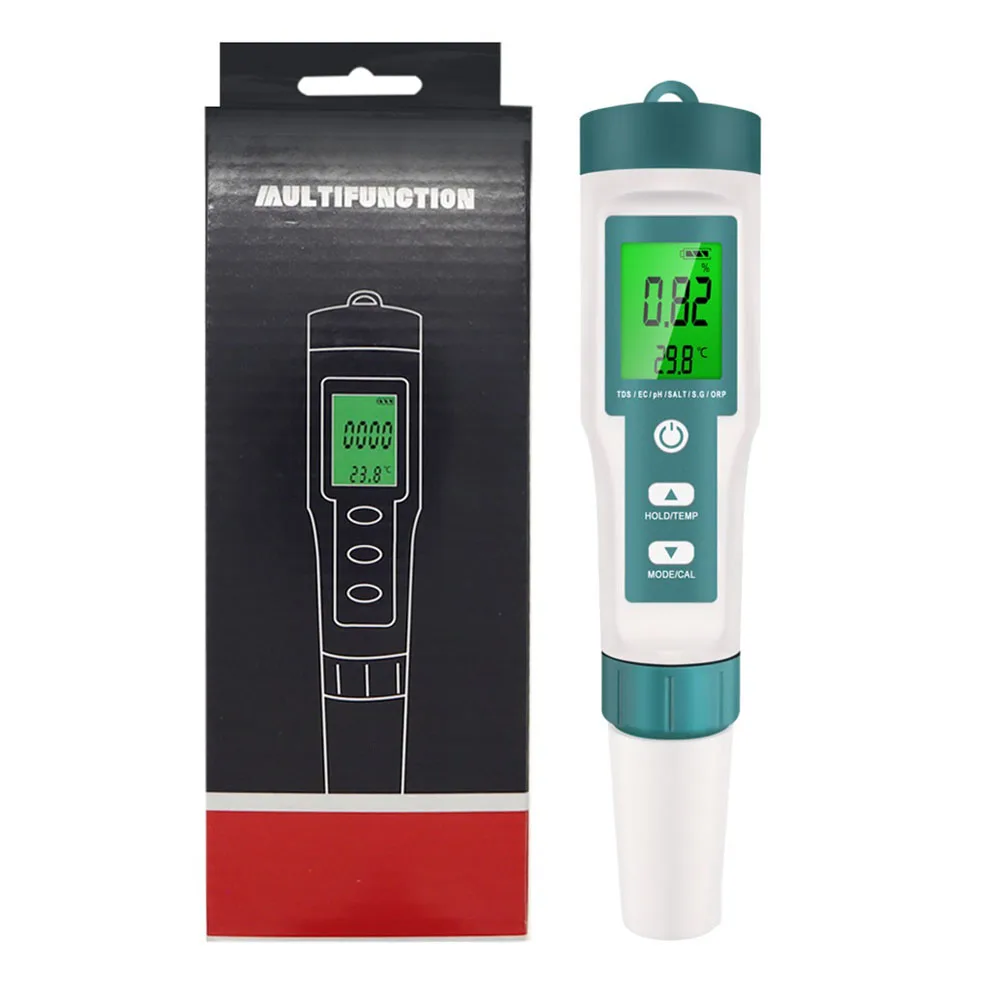 

Water Quality 7 In 1 Tester Pen High-sensitivity 7 In 1 LCD Backlight PH/ORP/EC/TEMP/SALT/SG Portable Tester Meter Top