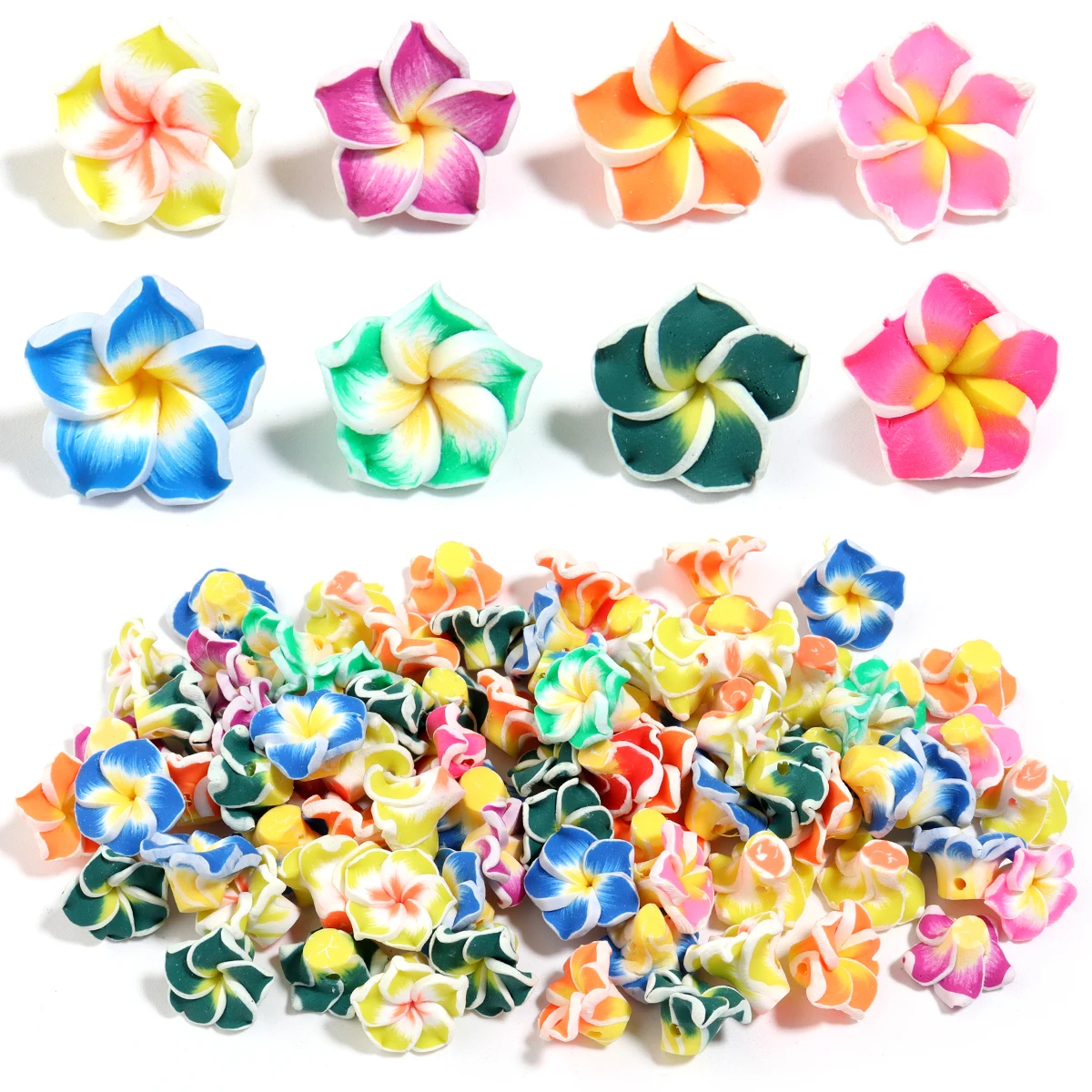 10pcs Polymer Flower Beads Mix Color 3 Sizes Plumeria Flower Loose Clay Beads for Jewelry Making DIY Earring Ornaments