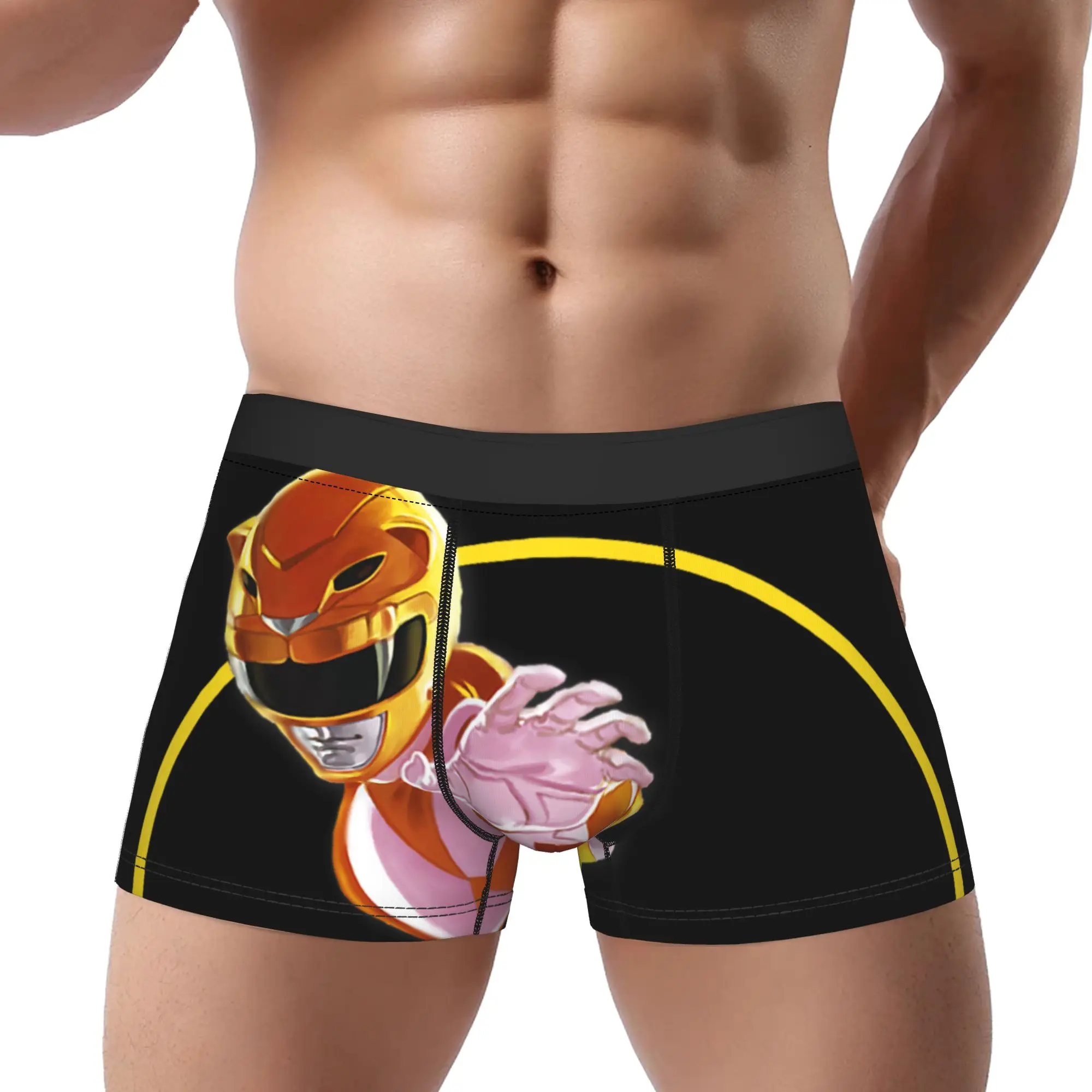 boxers Power Rangers Yellow Ranger Karate Action Circle Portrait Underpants Male Underwear Sexy Shorts Boxer Briefs