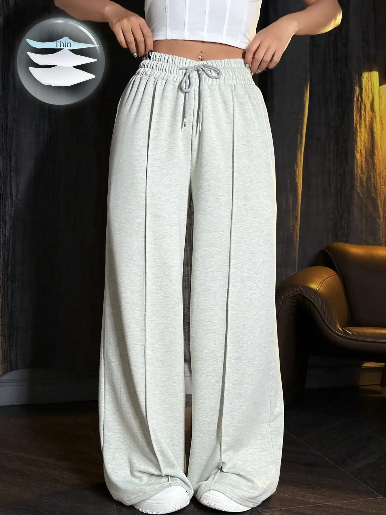 

Широкие спортивные брюки с завязками на талии для женщин - свободные повседневные брюки