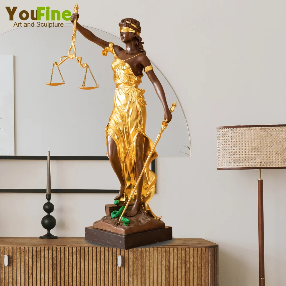 72cm Bronze Lady Justice Statue Blind Themis Greek Mythology Goddess of Justice Sculpture With Marble Base For Large Home Decor