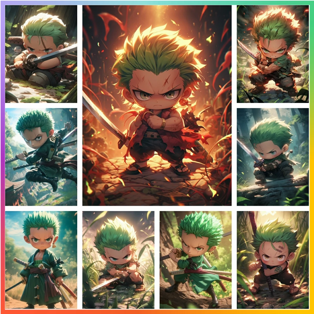 Roronoa Zoro-Kit de punto de cruz de una pieza, pintura de diamantes, bordado de mosaico, decoración del hogar, 5D, arte DIY, nuevos niños