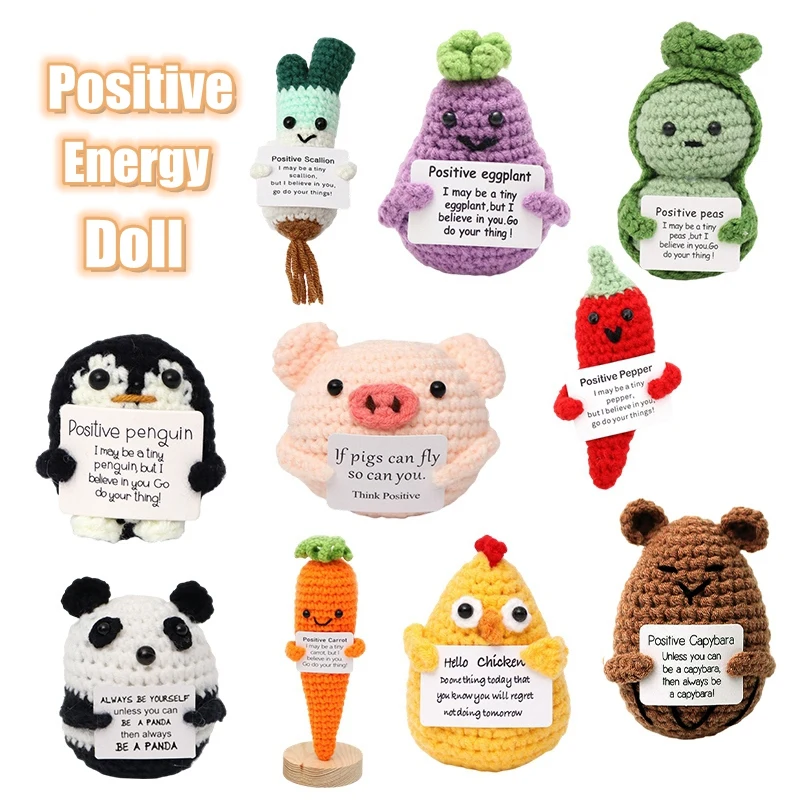 Handmade Crochet Ornament Vegetable Positive Energy Knitting Animal Doll Desktop Decor Auto Interior Christams Gift Cafts