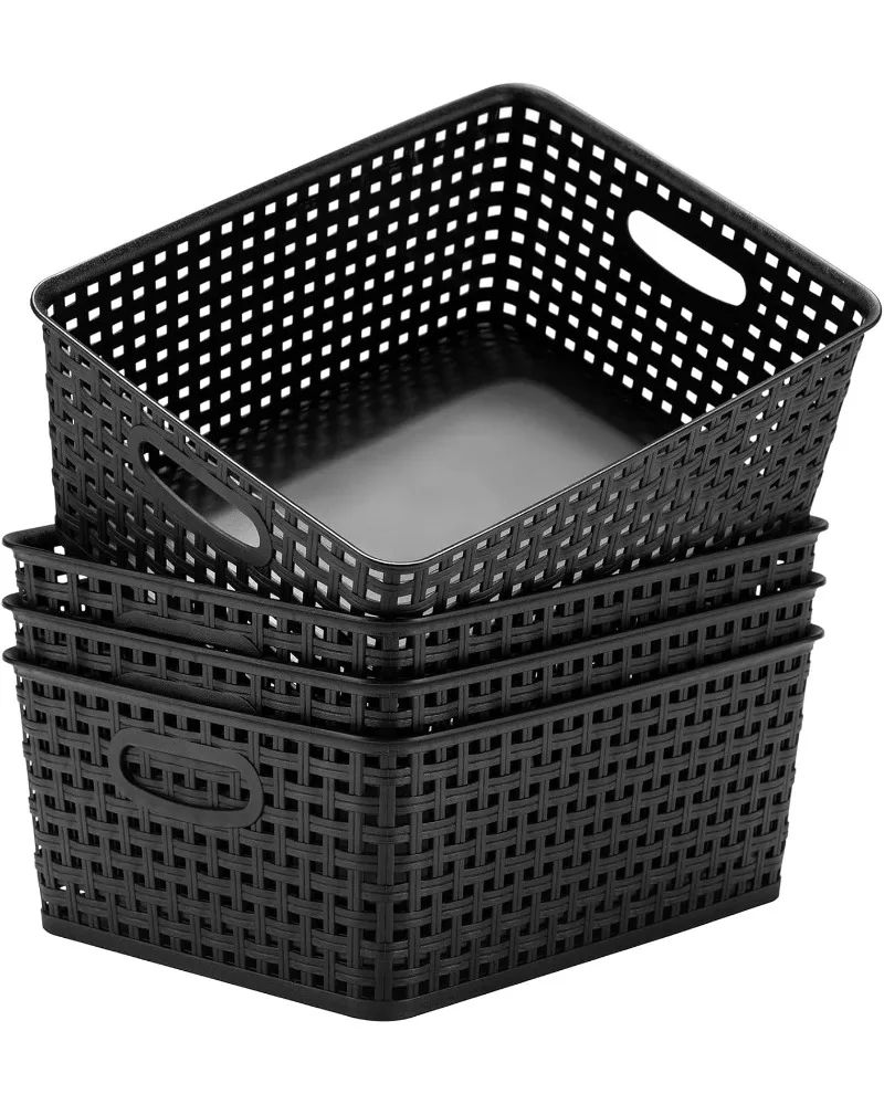

Plastic Storage Baskets for Organizing,11"X8.5"X4.7",Pack of 4 (Black)