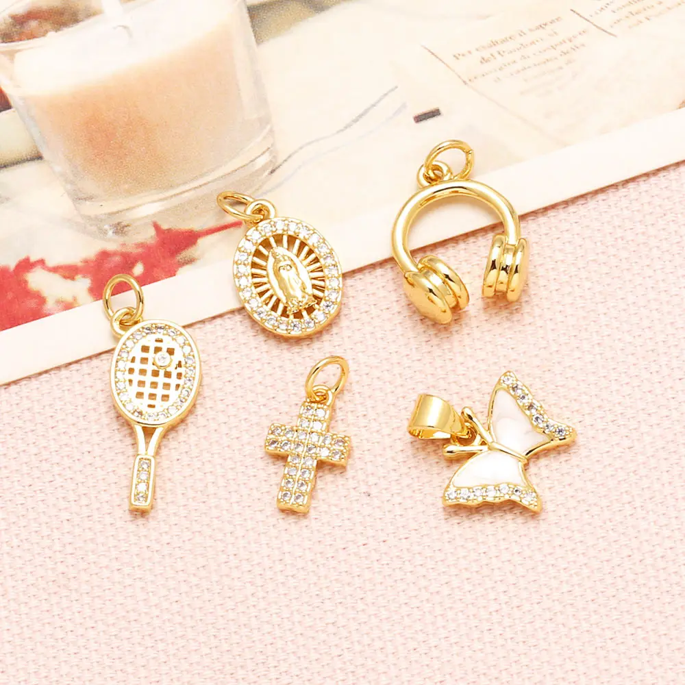 OCESRIO Crystal Shell Butterfly dijes para bisutería Copper Gold Plated Cross Earphone Virgin Mary accesorios de joyería chma275