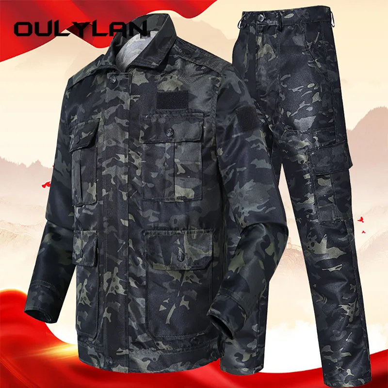 Conjuntos de roupas de camuflagem fina masculina, uniforme de treinamento, primavera, outono