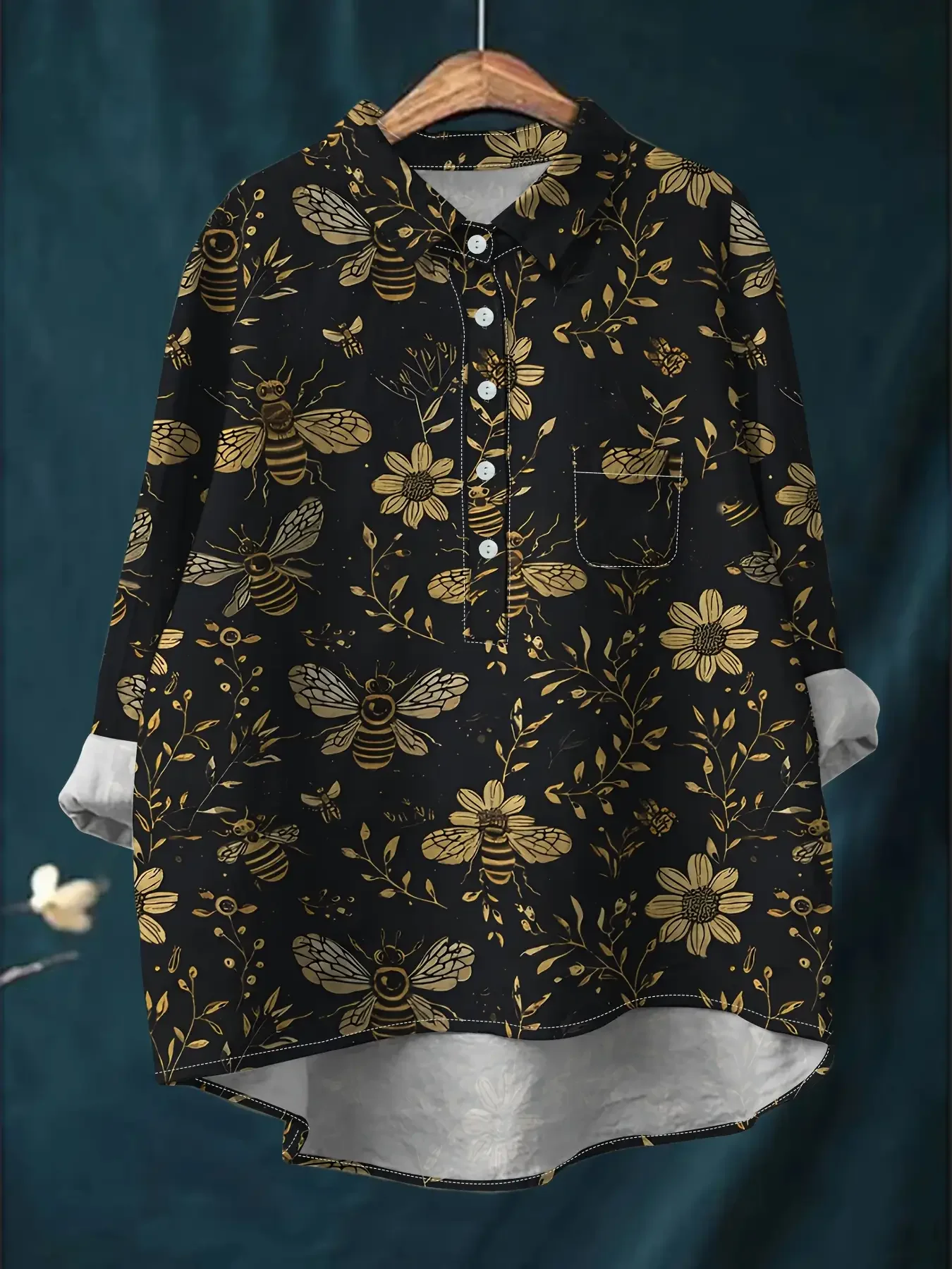 قميص نسائي كاجوال فضفاض موديل 2026 مطبوع عليه زهور بأزرار - قميص علوي بنمط عروة النحل الذهبي، قمصان formales #1
