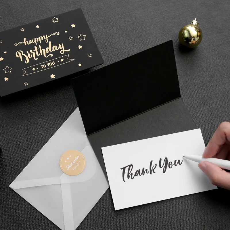 Black Birthday Greeting Card Bronzing Invitations Postcard Wishes Blessing Message Cards Small Card Blank with Envelope Greeting