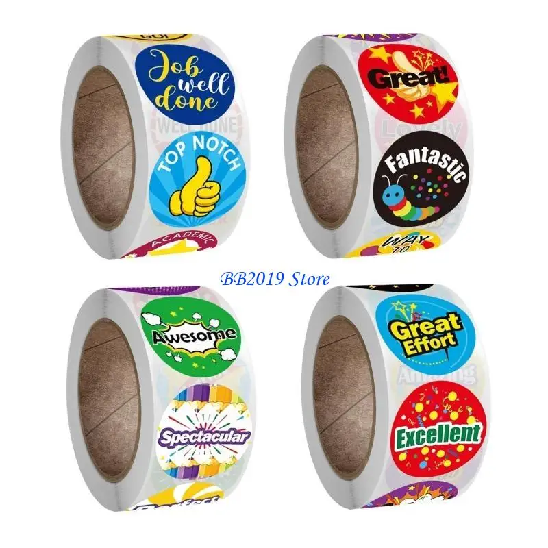 

Q0KB 500Pcs/Roll Cartoon Reward Stickers for Students Motivation Encouragement