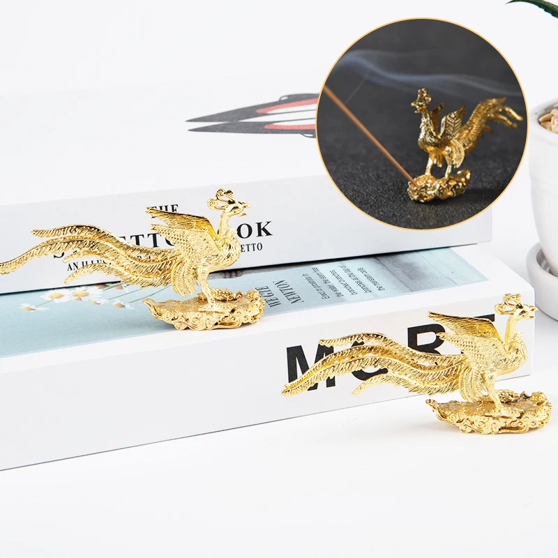 1PC Creative Gold Phoenix Statue Incense Stick Holder Home Decor Accessories Mini Portable Incense Burner