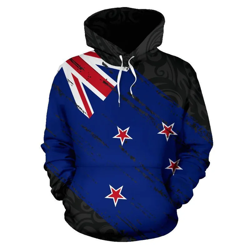 Sudadera con capucha y bandera de Nueva Zelanda para hombre y mujer, suéter con estampado 3D de Kiwi y helecho plateado, Y2k, novedad