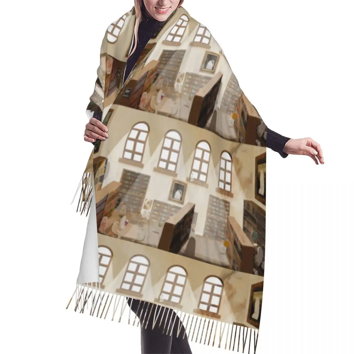 

Пользовательский принт, шарф для библиотеки с привидениями, женские и мужские зимние теплые шарфы, шали с призраками на Хэллоуин, накидки