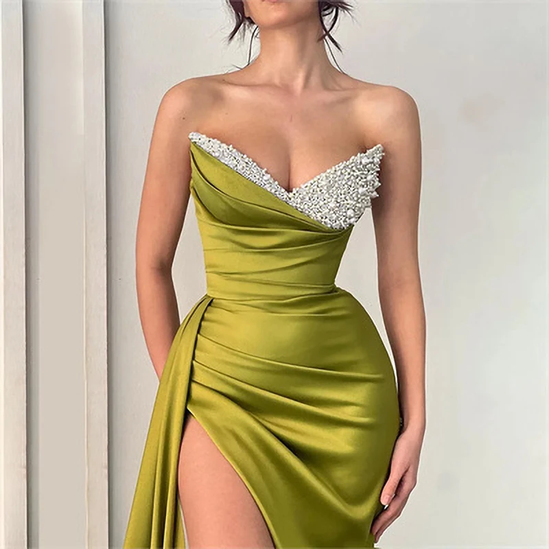 Women's Banquet Dresses Strapless Slim High Split Trailing Dresses for Banquet Party Prom Cocktail