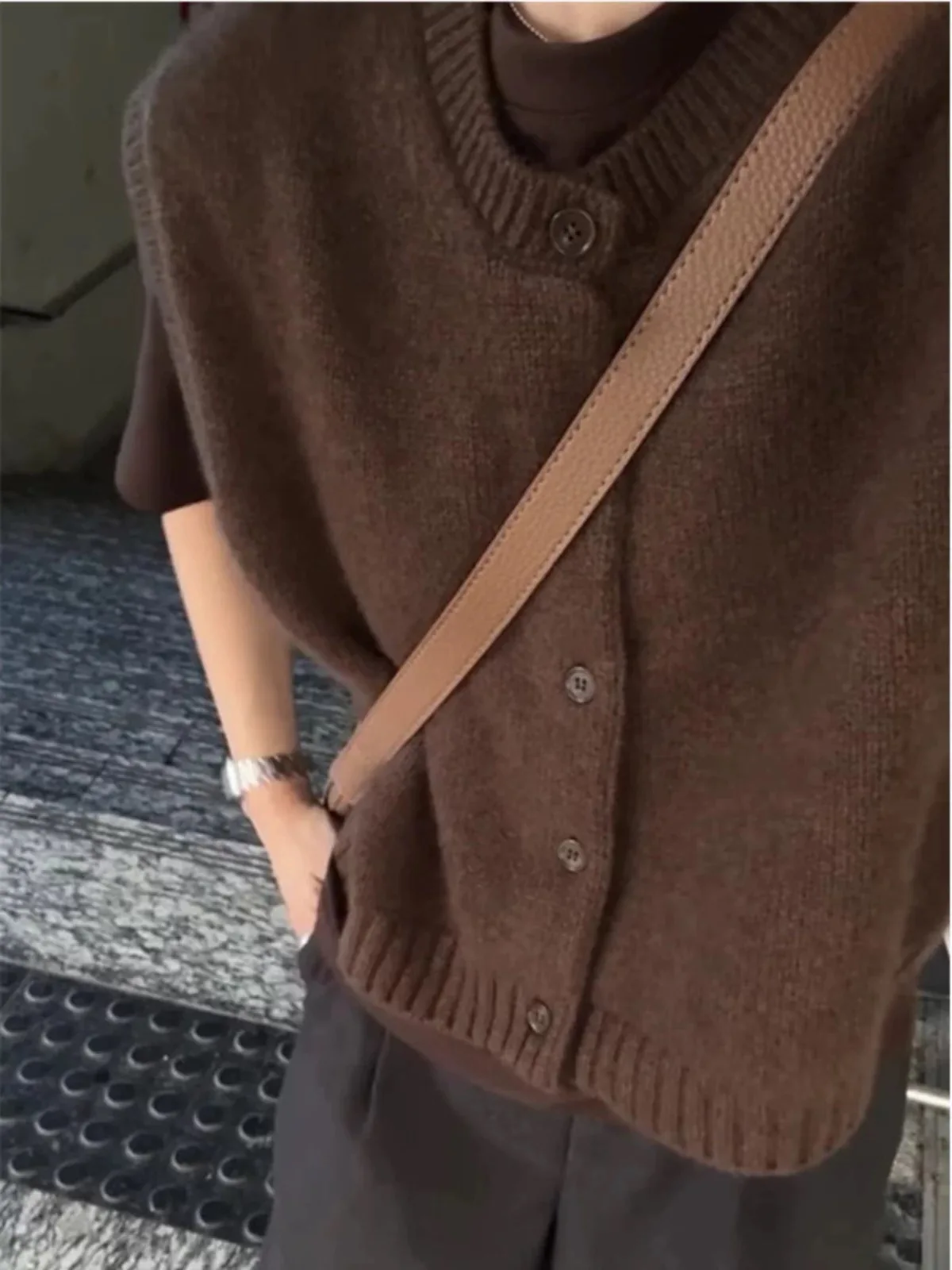 

Thiened 00, вязаный кардиган из чистой шерсти, женский круглый свитер Ne Svel, жилет, топ с подплечниками, верхняя одежда