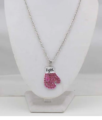 10PCS Wholesale Arrival Breast Cancer Awareness Pink Ribbon Jewelry Necklace, Pink Ribbon Fighting Box Gloves Pendant Necklace