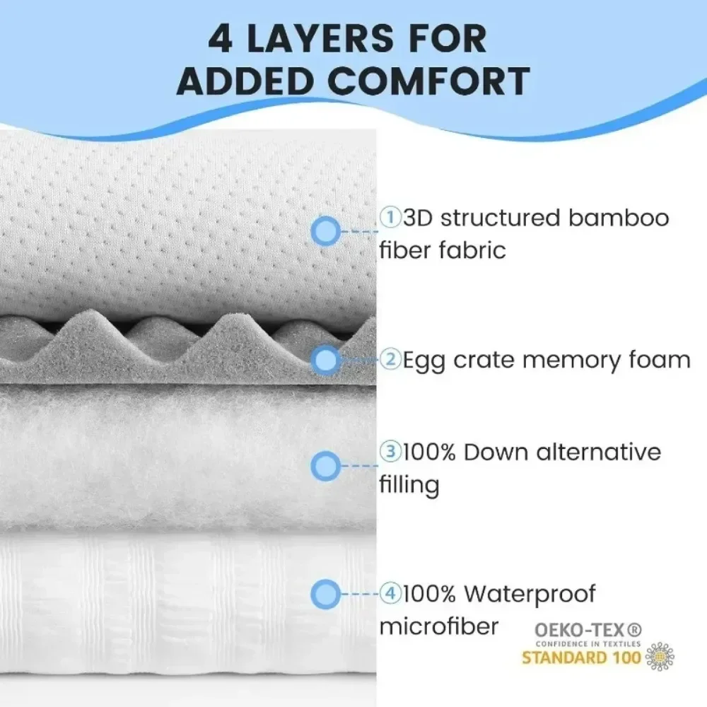 Materasso reversibile Queen Memory Foam, Coprimaterasso per uova in viscosa di bambù Queen Size, Materasso impermeabile silenzioso