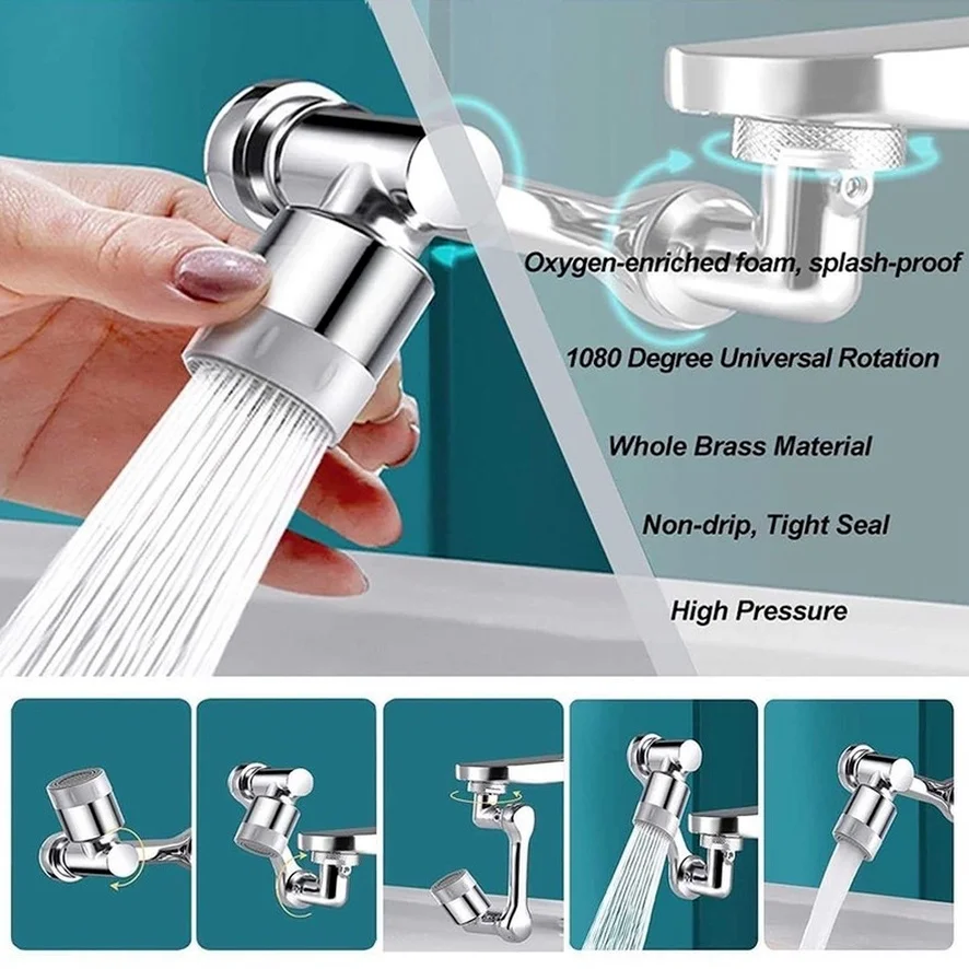 Metal 1080° Rotating Metal Faucet Sprayer Kitchen Saving Water Nozzle Tap Bathroom Faucet Extend Adaptor 22/24mm Bubbler