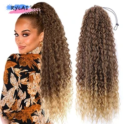 Extensões longas do ponytail encaracolado para mulheres, cauda sintética do cavalo, hairpiece falso, 32