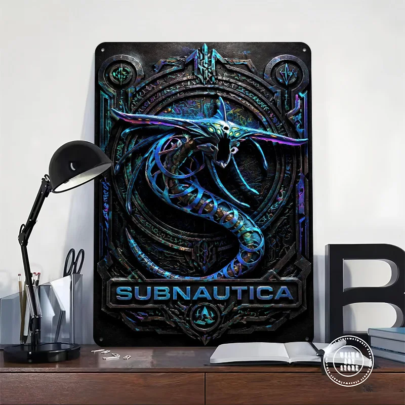 Subnautica Leviathan Emblem Personalized 3D Textured Metal Poster Wall Art Vintage Tin Signs for Home Decor Accessories House