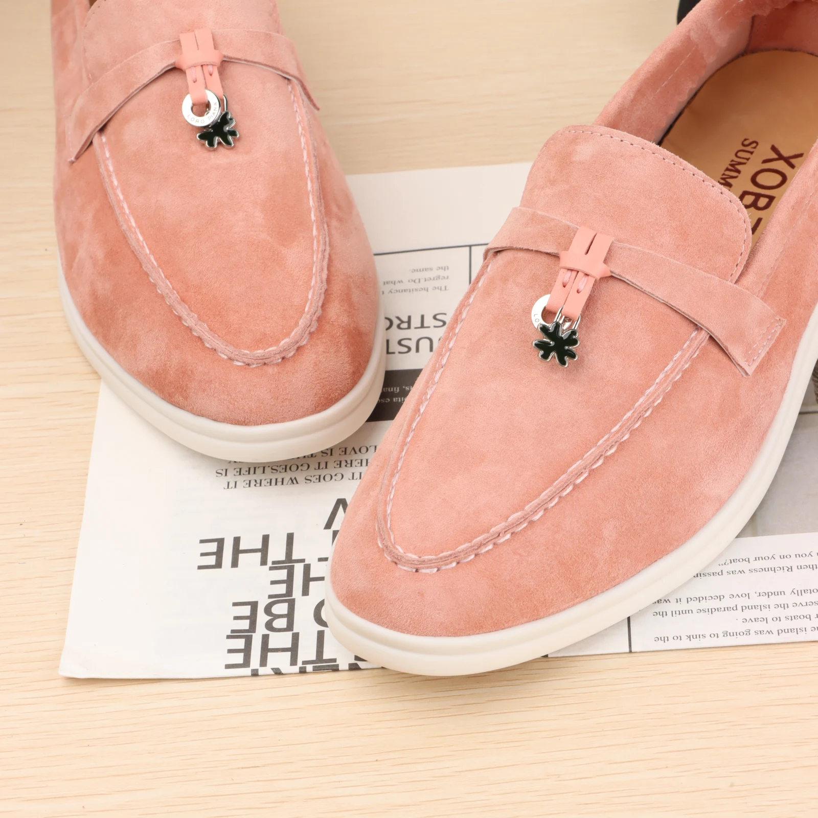 NONE Hochwertige Slipper der Marke XOBZJH, weiche Unisex-Freizeitschuhe, mehrfarbige flache Schuhe aus echtem Leder, luxuriöses Design 5