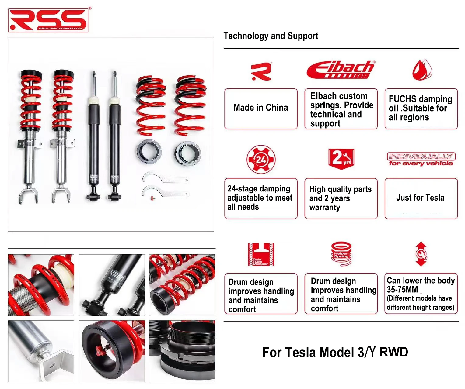 For Tesla Model 3 Model Y Automobile Gas Shock Absorbers