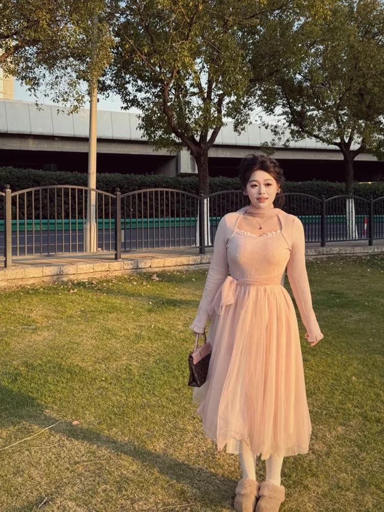 

Балетное платье миди с кружевными вставками, цветочной вышивкой, высокой талией, А-силуэт, трикотажное, для полных женщин