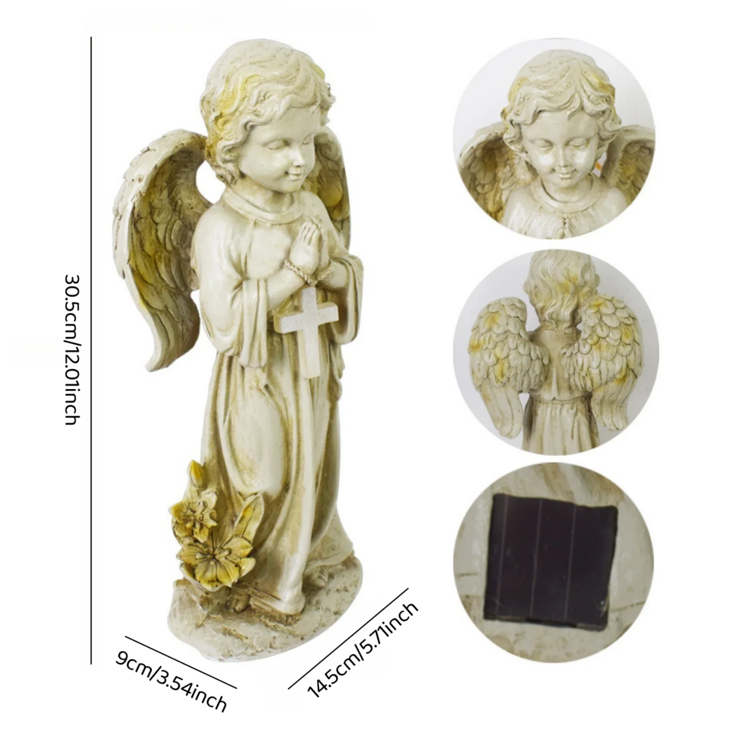 Solar Garden Decor Outdoor Statue, Solar Angel Statues Outside Garden, Solar Resin Prayer Angel with Flower Ornament Light, for Yard Patio Porch Balcony Home Decor view 3