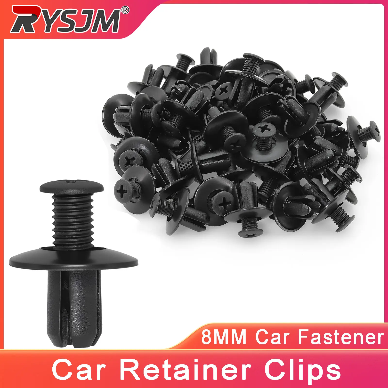 50/100PCS Car 8mm Hole Plastic Rivets Fastener Push Clip Black Car Retainer Clips Auto Vehicle Door Trim Panel Retainer Fastener