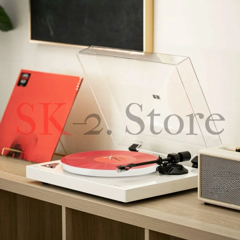 Vinyl Record Player Retro Wood Turntable With Bluetooth White Glowing Design Modern Audio Device Gift For Music Lovers