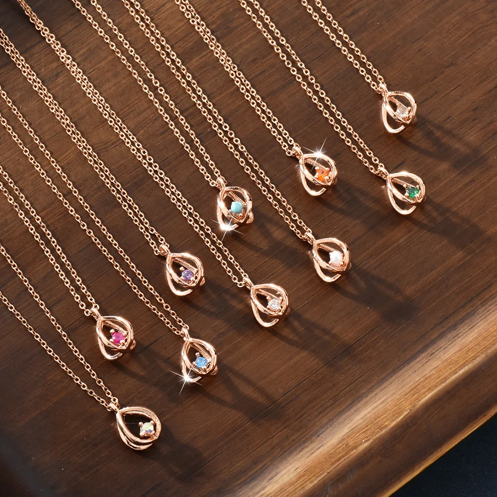 Collana da donna in acciaio al titanio, collana con clavicola con zirconi a lanterna per dicembre, collana a 12 colori per dicembre