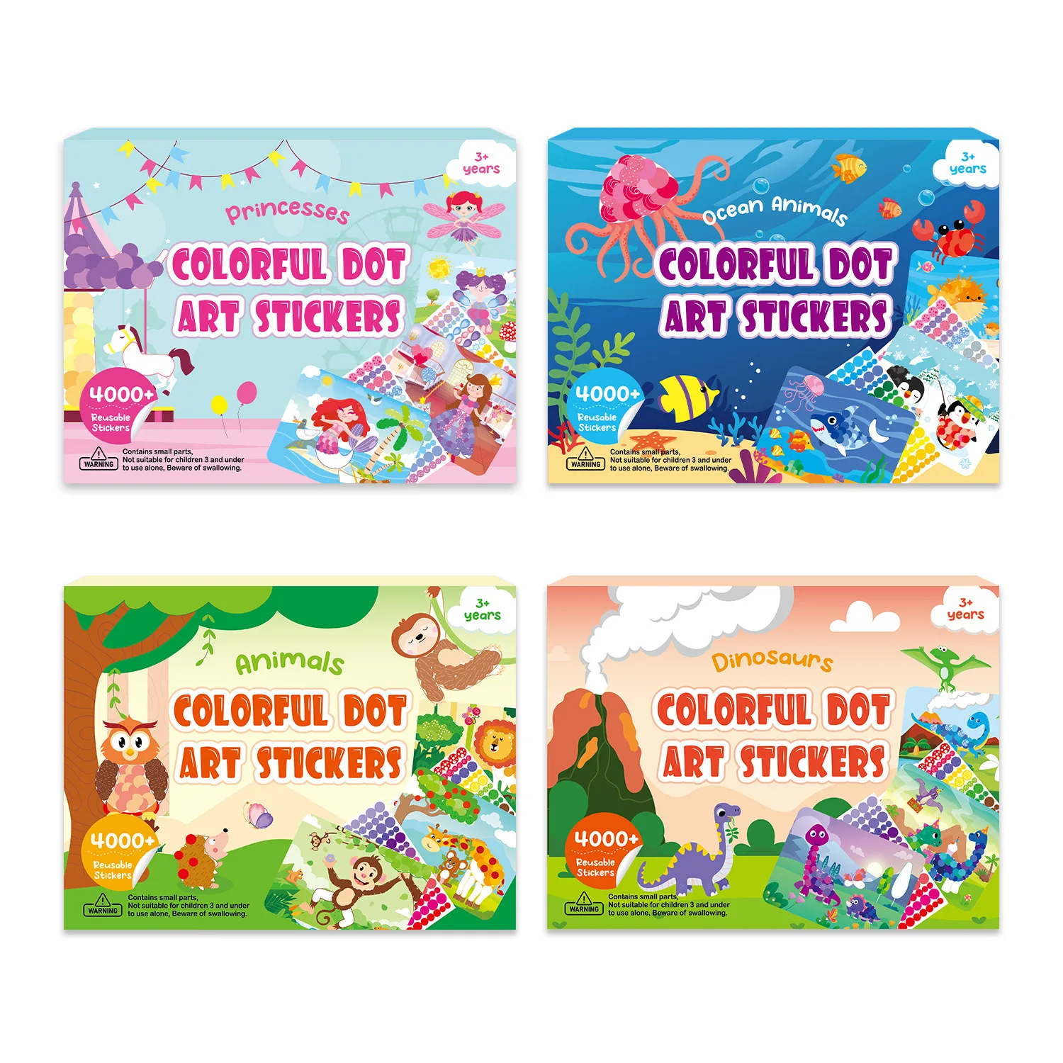 

Children's Early Education Cartoon Animal Ocean Princess Dinosaur Colorful Dot Decorative Stickers DIY Sticker Set