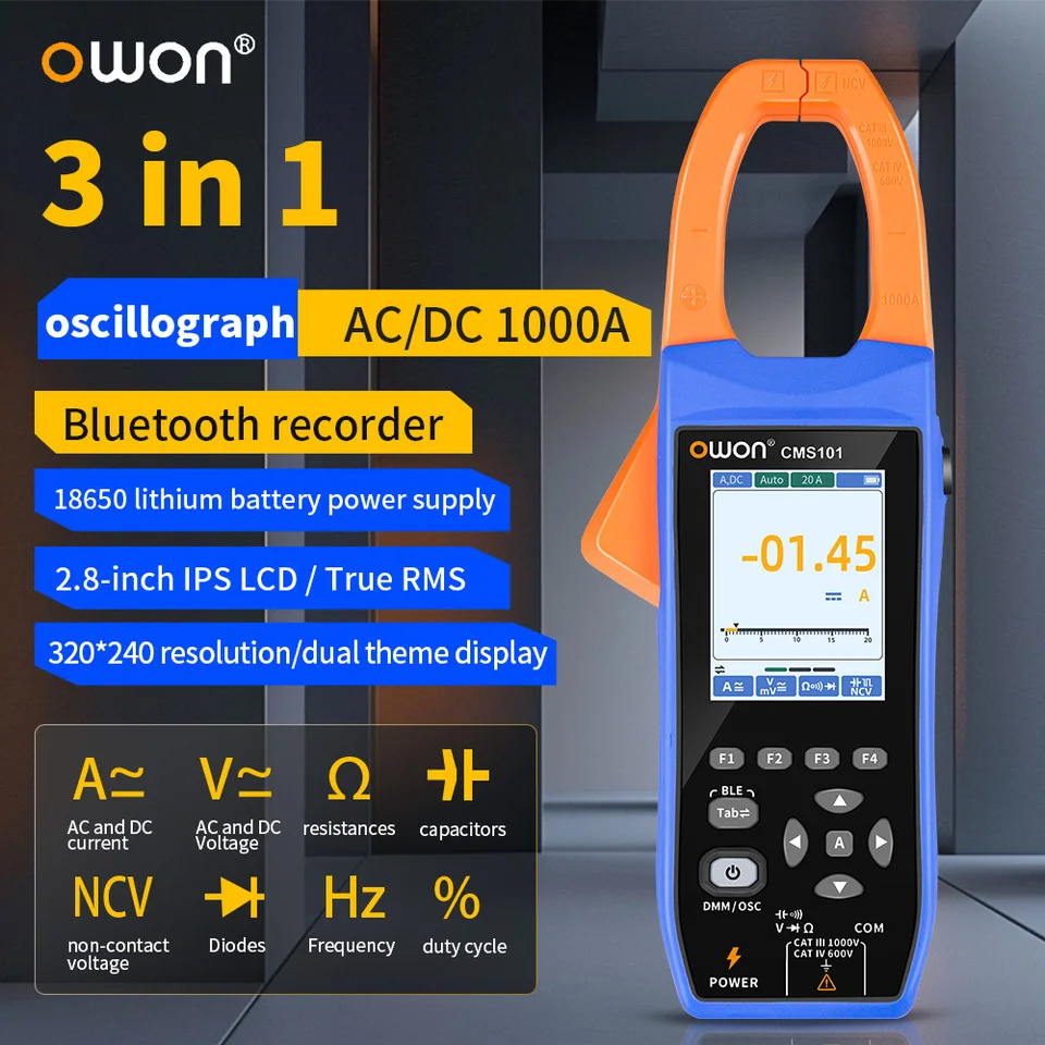 CMS101 1000A AC/DC Current Clamp Ammeter Digital Oscilloscope & Recorder Voltage Resistance Multifunction Tester