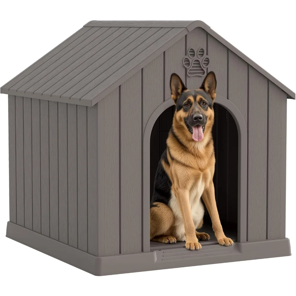

Large Dog House Outdoor Indoor for Medium Large Dogs, Durable Plastic Waterproof Doghouse with Air Vents and Elevated Floor, Eas