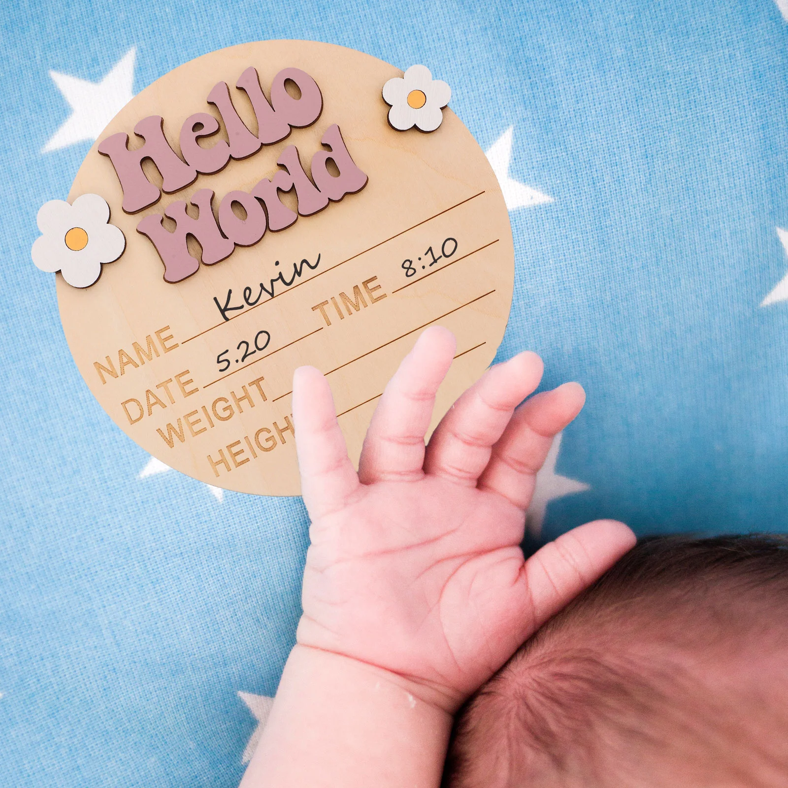 Name Tag Newborn Commemorative Card Signs Baby Birth Announcement Wooden for Nursery