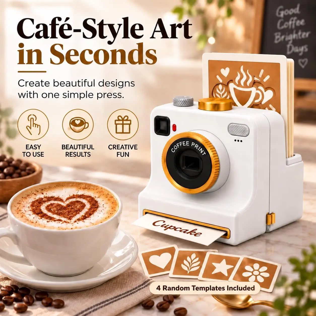 3D Printed Latte Art Camera,One‑touch Coffee Printer Chocolate Foam Machine