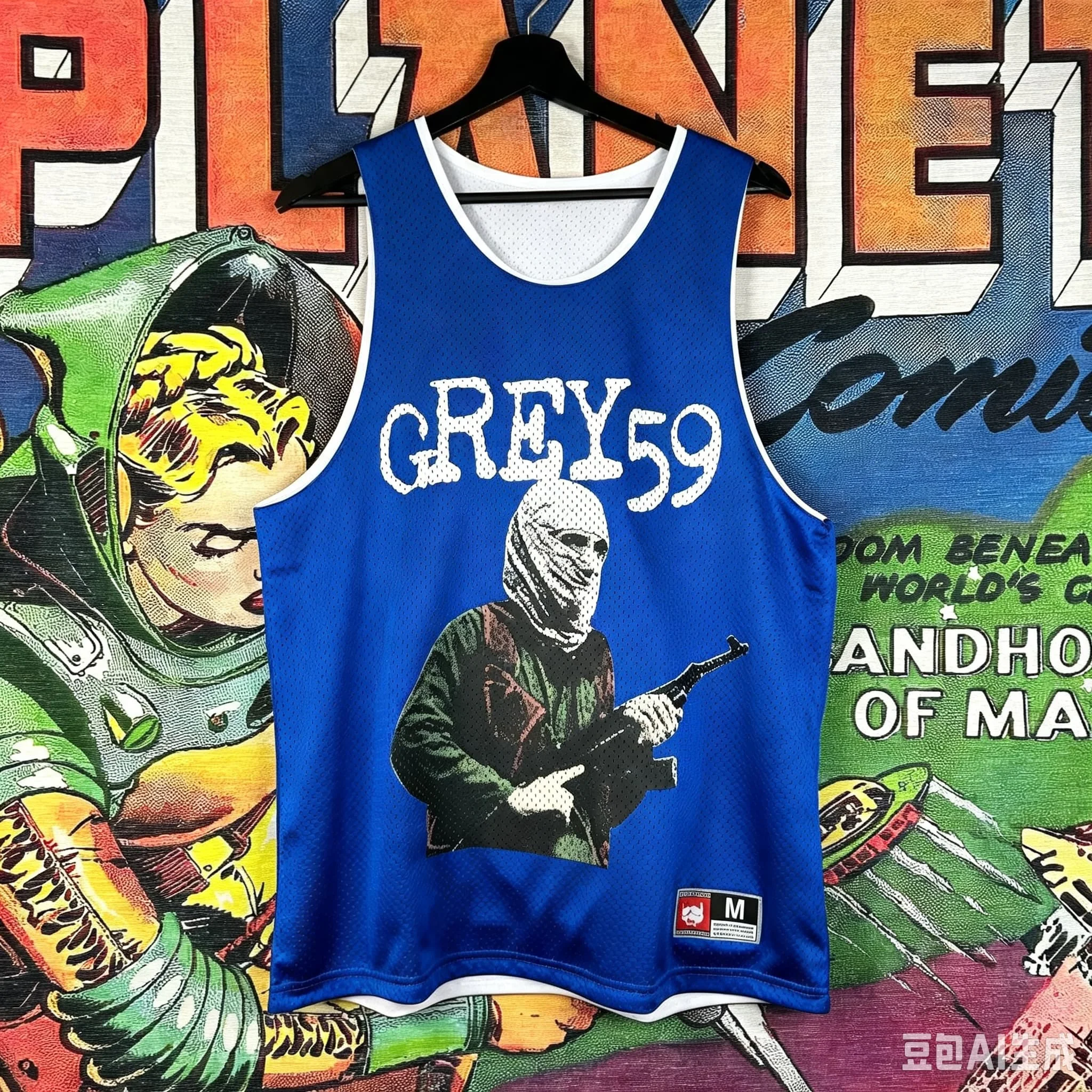 Camiseta sin mangas negra para hombre, Grey59, con figura enmascarada, estilo jersey, chaleco sin mangas, hip hop, trap, camiseta de baloncesto, camiseta deportiva casual, para combinar en familia.