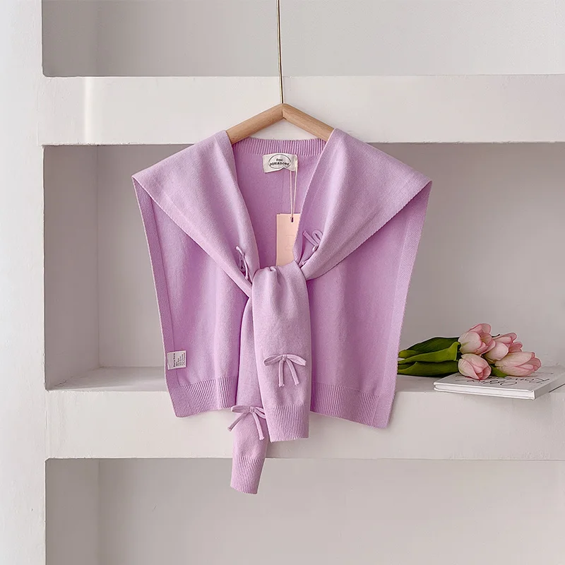 Latest Neck Guard Scarve Solid Color Woman\'s Knitted Warm Shawl Winter Wool Blouse Shoulders Fake Collar Cape Knotted Scarf