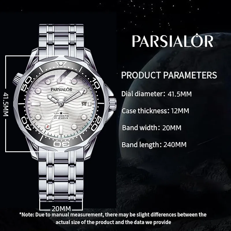 men's  domineering automatic mechanical watch wave carving design calendar luminous 30m waterproof horseshoe buckle 41mm  dial
